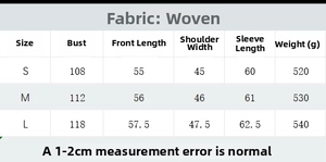 Detailed size chart for women's suede short jacket with chest and length measurements