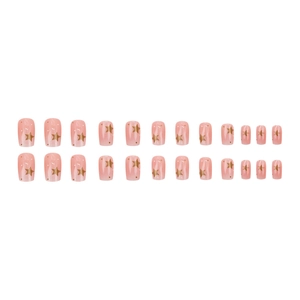 Unghie finte rosa con stelle dorate e pois in un set da 24 pezzi di forma squadrata