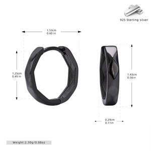 Detailed dimensions and weight of S925 sterling silver geometric octagonal hoop earrings