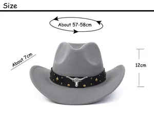 Guide des tailles montrant 57-58cm de tour de tête pour le chapeau de cowboy gris