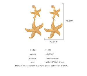 Guide détaillé des dimensions pour boucles d'oreilles étoile de mer dorées en acier titane