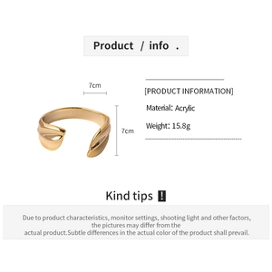 Detail showing acrylic golden geometric cuff bracelet specs with 15.8g weight