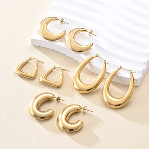 Polished 18k gold plated water drop and U-shaped hoop earring set for women