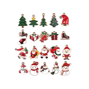 Christmas Charms Zinc Alloy Enamel Santa Claus Snowman Tree Pendant For DIY Jewelry Making Keychain
