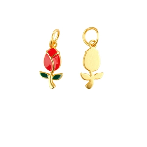Golden carnation flower pendant with red and green enamel for Mother's Day DIY jewelry