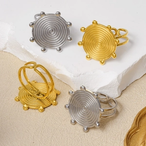 304 Stainless steel adjustable spiral disc rings in gold and silver finish for women
