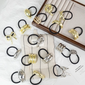 Minimalist metal hair ties set in gold and silver finish with high elastic bands