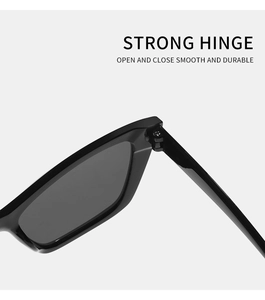 Macro shot of strong hinges on black cat-eye sunglasses for smooth and durable opening