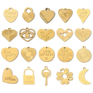 DIY Charms Pendants Heart Moon Evil Eye Key Lock Shape Stainless Steel Engraved Love Mom Vintage Jewelry For Women