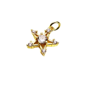 Golden star pendant with clear cubic zirconia inlay and metal hanging ring for necklaces