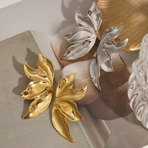 Elegant 316 stainless steel leaf earrings with PVD gold and silver finish for women
