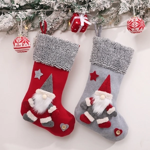 Christmas Stockings 3D Gnome Faceless Doll Felt Cloth Faux Fur Candy Bags Holiday Party Decorations Tree Hanging Ornaments