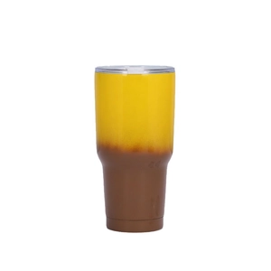 Gobelet 30oz en acier inox avec dégradé jaune-brun et couvercle transparent