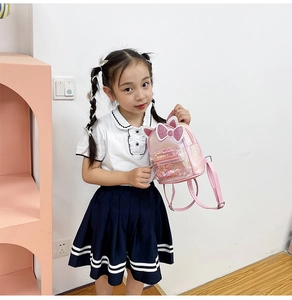 Pink sequin mini backpack for toddlers with cute cat ears and shiny bow detail