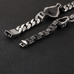 Men's retro lion head stainless steel bracelets in Cuban link and textured chain styles