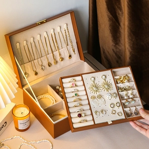Multi Layer Jewelry Box PU Leather Storage Organizer For Necklaces Rings Earrings Bracelet Watch Velvet Lining Locking Case