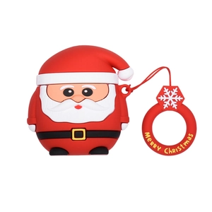 Étui AirPods Père Noël en silicone rouge avec anneau de suspension Merry Christmas