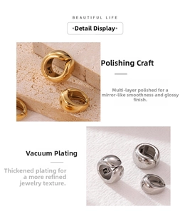 Macro detail of high-polish mirror finish and vacuum plating on metal hoop earrings