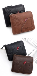 Detail of vintage PU leather wallet with L-shaped zipper and embossed compass design