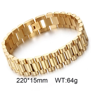 Detailed macro view of a 220x15mm golden stainless steel watch band chain bracelet