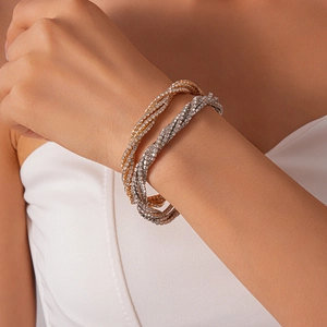 Multi-Layer Wrap Bracelet Copper Rhinestone Twist Design Vintage Luxury Exquisite Party Jewelry For Women Shiny Jewelry