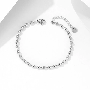 Polished silver stainless steel beaded tassel necklace with lobster clasp and extension