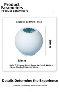 Blaue Silikon-Eiskugelform Spezifikationen mit 90ml Kapazität und 55x50mm Abmessungen