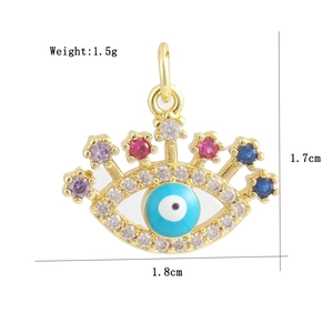 Evil Eye jewelry charm with micro-pave zircons and dimensions of 1.7cm by 1.8cm