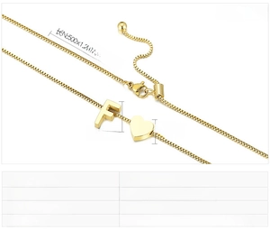 Detailed view of adjustable gold heart necklace with letter F charm on box chain