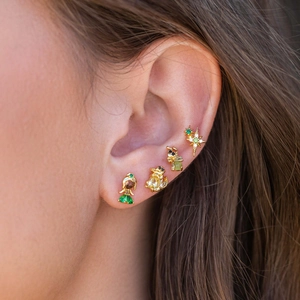 Copper Stud Earrings With 925 Sterling Silver Earring Post Micro Pave Zirconia Cartoon Princess Animal Mermaid Star Shape