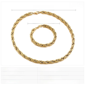 Detailed view of gold stainless steel twisted rope chain necklace and bracelet set