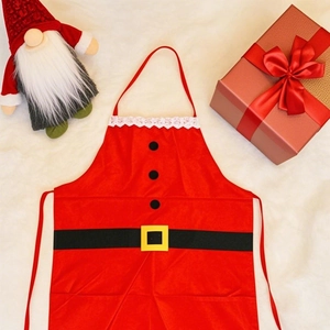 Christmas Santa Claus apron with black belt pattern on white plush background