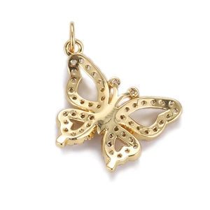 Elegant gold butterfly pendant with intricate hollow design and white zircon accents