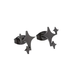 Minimalist black stainless steel star stud earrings with 18K gold plated geometric design