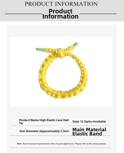 Detailed view of yellow elastic hair band with scalloped lace edges and 3.5cm diameter size