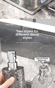 Detail of transparent water ripple lotion bottles with premium silver metal pump heads