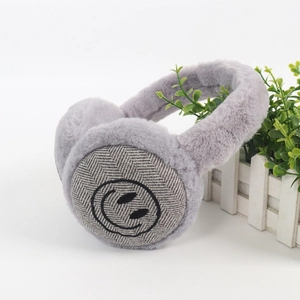 Paraorecchie in peluche grigio per bambini con motivo a spina di pesce
