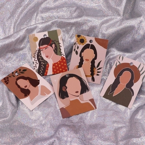 Jewelry Display Cards Earring Packaging Cardboard Stud Necklace Display Female Illustration Art Color Printed Holder