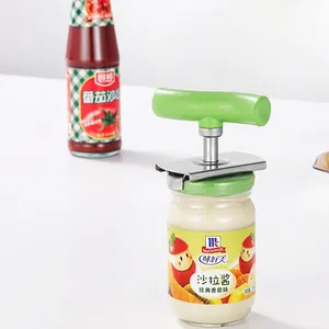 Multifunctional stainless steel jar opener with green T-handle for easy manual rotation