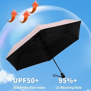 Ultralight pink sun umbrella with black UV coating and UPF50+ protection features