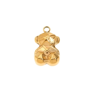 Faceted geometric bear pendant in 18K gold plated stainless steel on white background