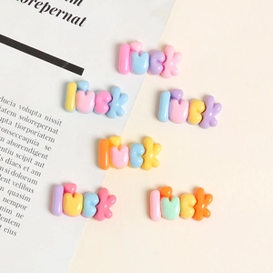 Colorful resin charms featuring luck text and hearts for DIY shoe charms and accessories