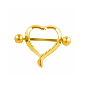 Golden heart-shaped stainless steel nipple ring with spider motif and metallic barbell