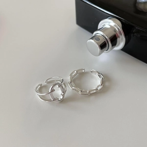 Minimalist 925 sterling silver geometric open rings set in cuban chain and wrap design