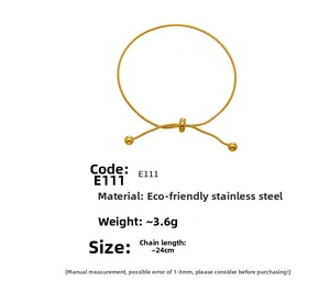 Detailed view of adjustable golden stainless steel snake chain bracelet with slider bead
