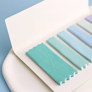 Gradient blue and green wavy sticky notes for indexing and page marking in pastel tones