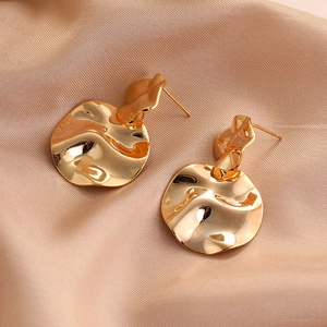 French Vintage Water Ripple Irregular Stud Earrings Copper Plated Geometric Round Minimalist Gold Earrings For Women Fashion Jewelry