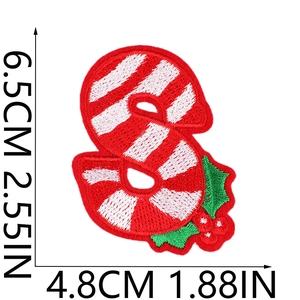 Detail view of embroidered Christmas letter S patch with dimensions 6.5cm x 4.8cm