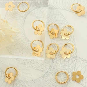 French Vintage Titanium Steel Flower Hoop Earrings Gold Silver Plated Minimalist Floral Dangle Earrings Jewelry For Women