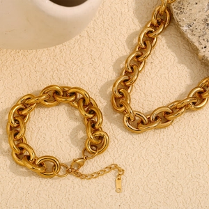 Collier à Chaîne à Gros Maillons en Acier Inoxydable Plaqué Or 18K pour Femmes Bracelet Ligne Ronde Bijoux de Mode